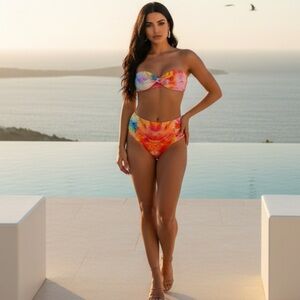 NEW Tini Bikini Rainbow Tie Dye High Waist Bikini Set L